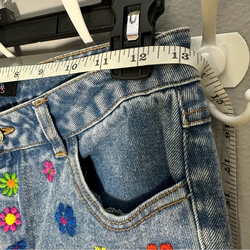 dELiA*s Blue Flare Jeans with Floral motives.Juniors/petite Women size S. Y2K.